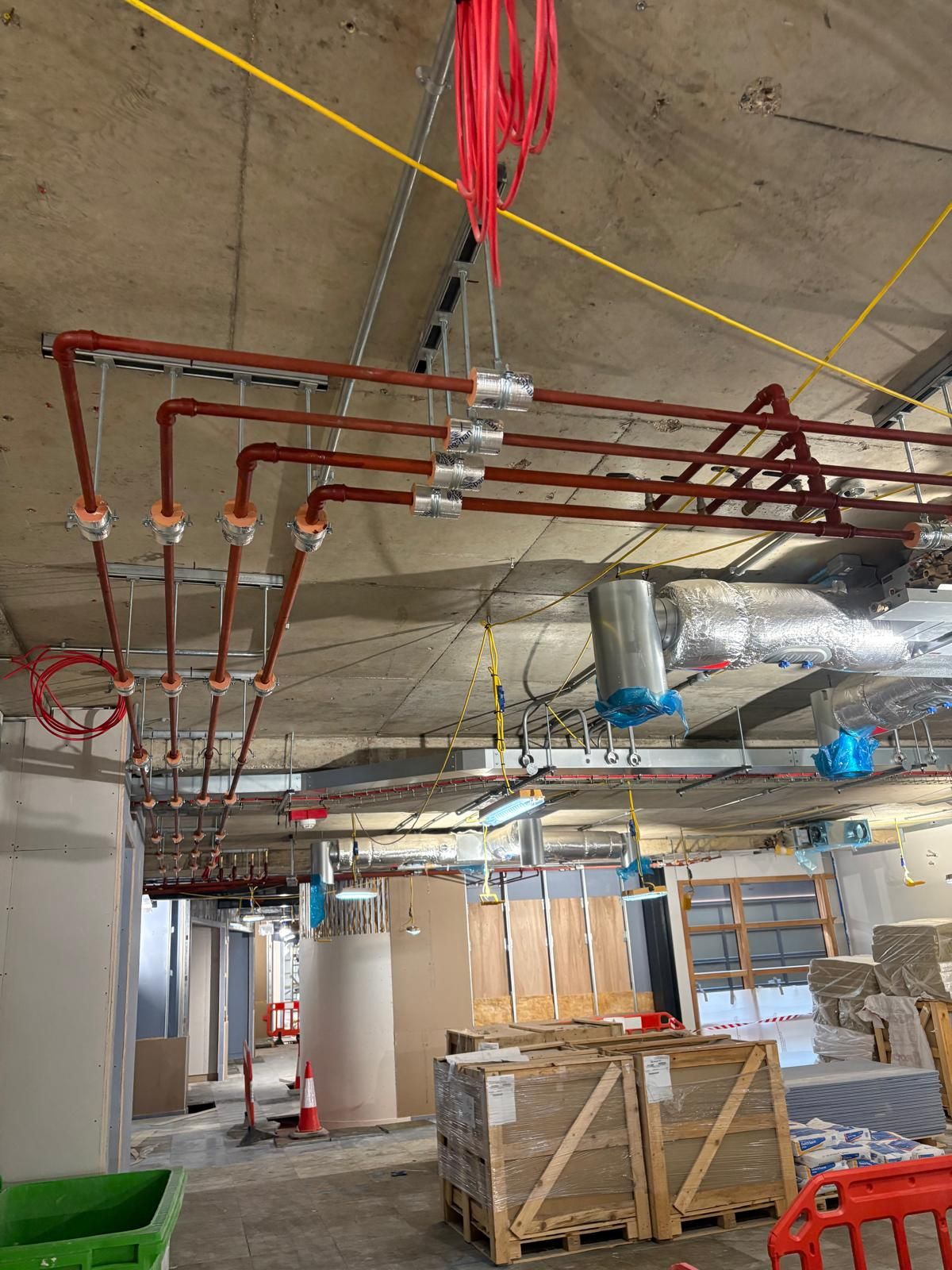 Copper pipework risers and drops feeding distribution
