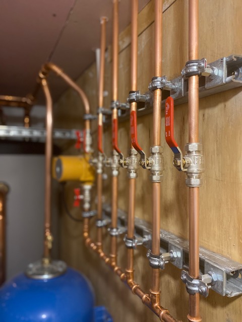 Copper pipework with valves