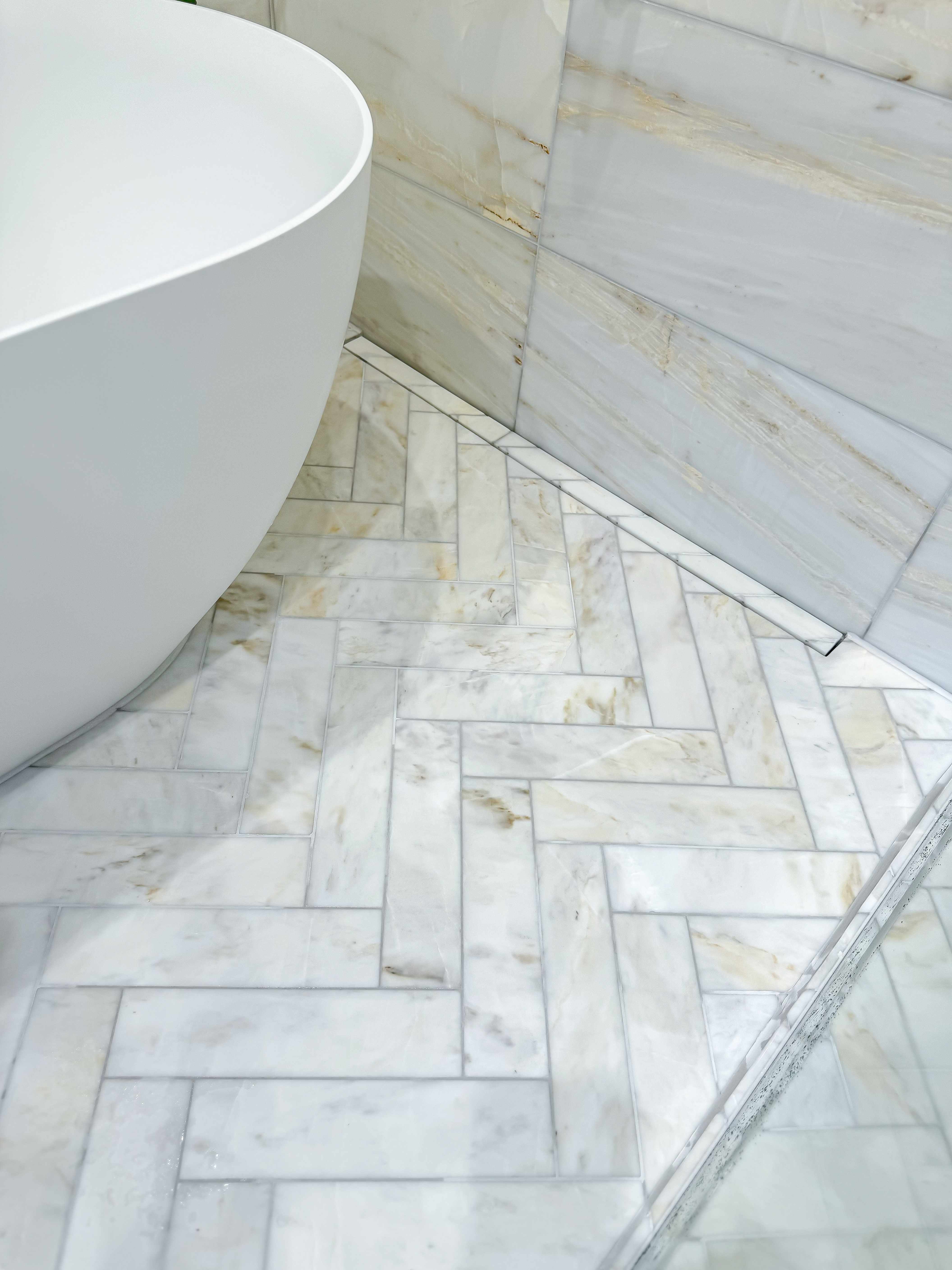 Herringbone pattern marble floor